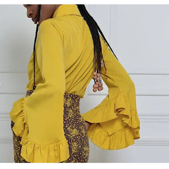 THE KEMIST Kemi K Ruffle Shorts Set 2 Piece Outfit Sunshine Yellow UK 22 US 18 - Picture 2 of 9